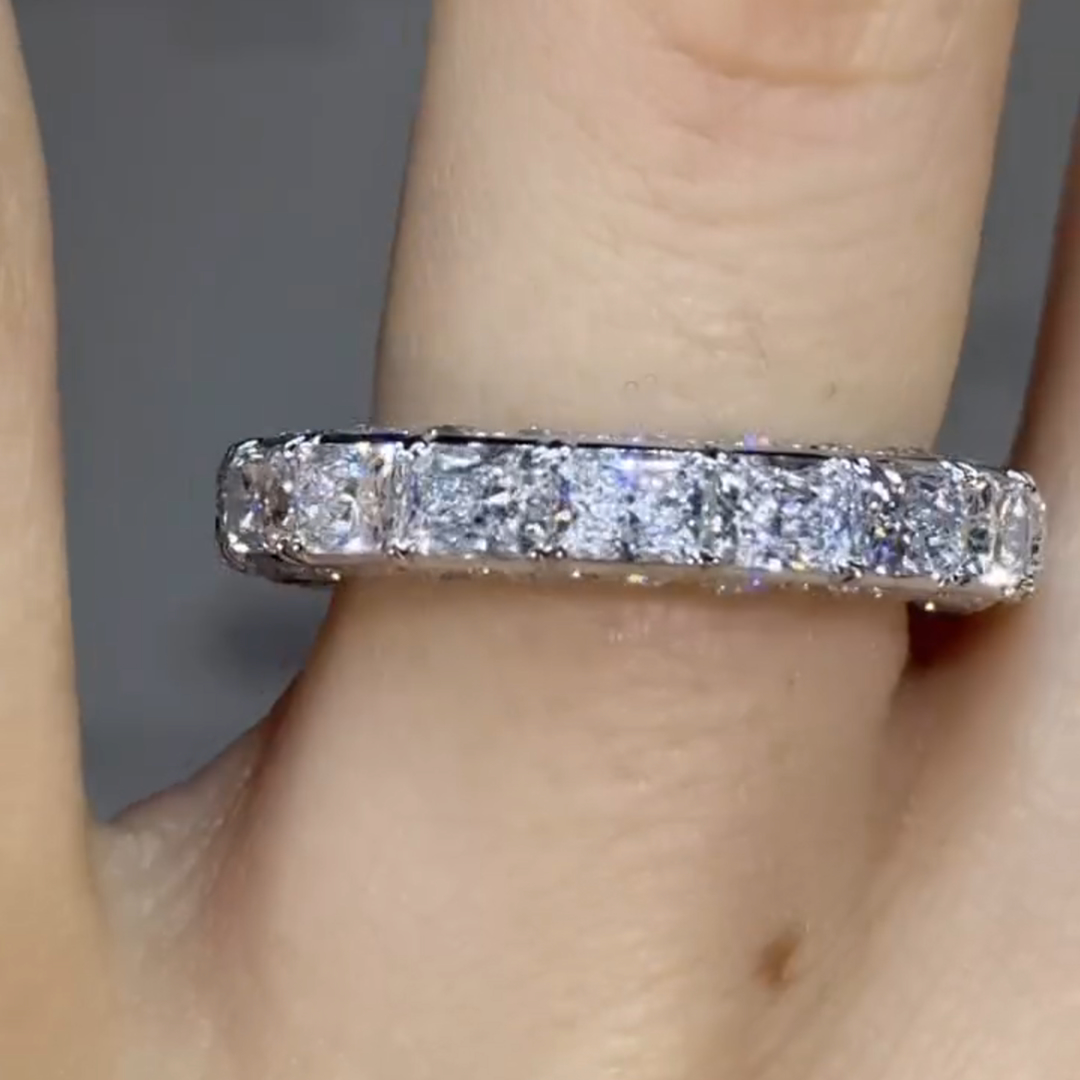 8ct Emerald Cut White Diamond Sterling Silver Handmade Engagement Ring