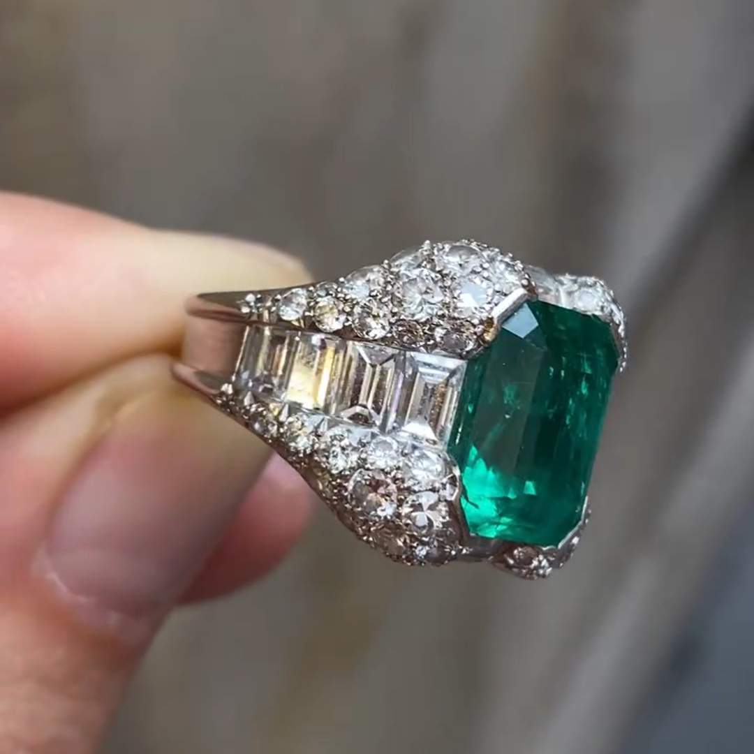 12ct Emerald Cut Green Diamond Sterling Silver Handmade Men's Ring