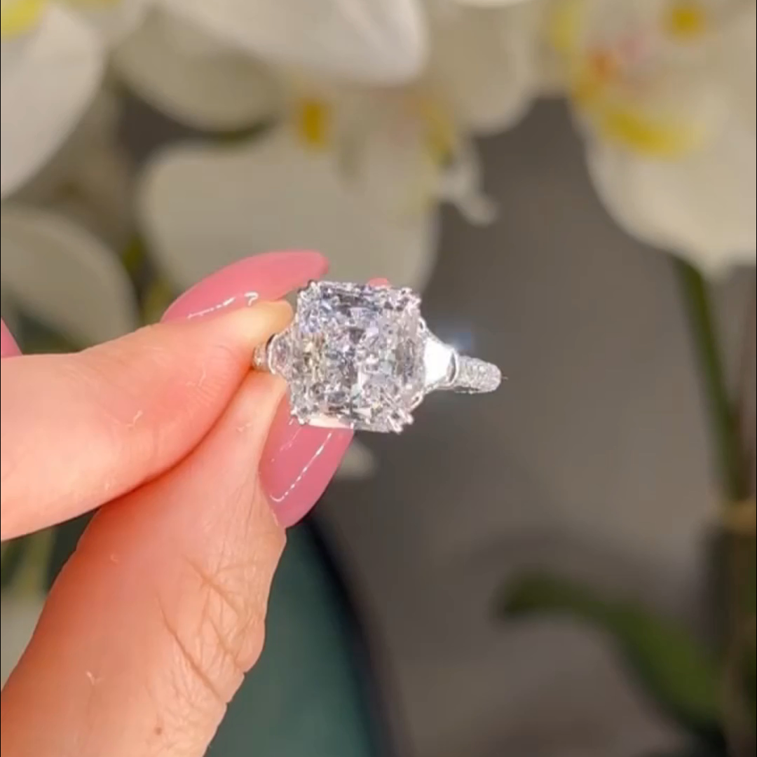 6.99ct Princess Cut White Diamond Sterling Silver Handmade Wedding Ring