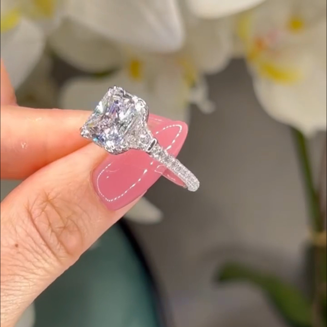 6.99ct Princess Cut White Diamond Sterling Silver Handmade Wedding Ring