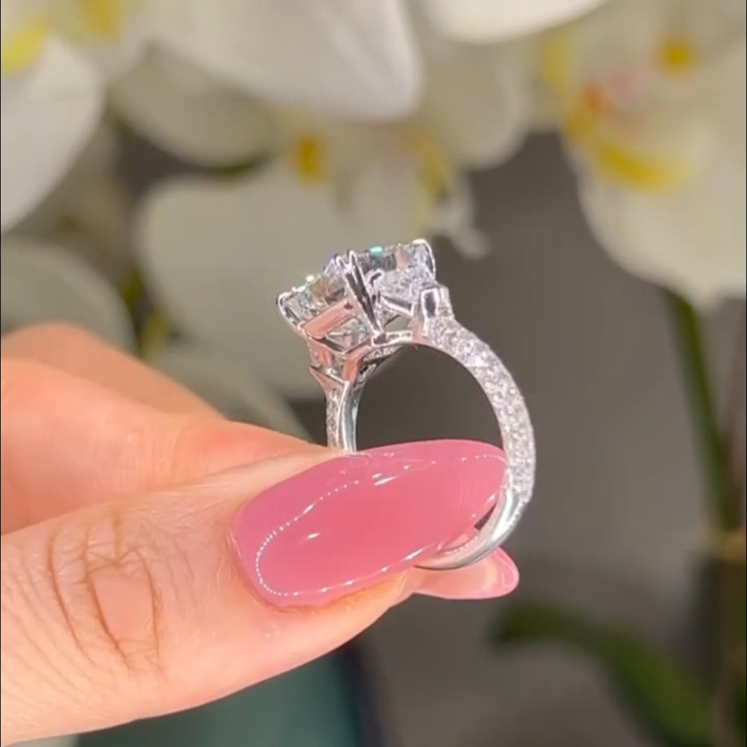 6.99ct Princess Cut White Diamond Sterling Silver Handmade Wedding Ring