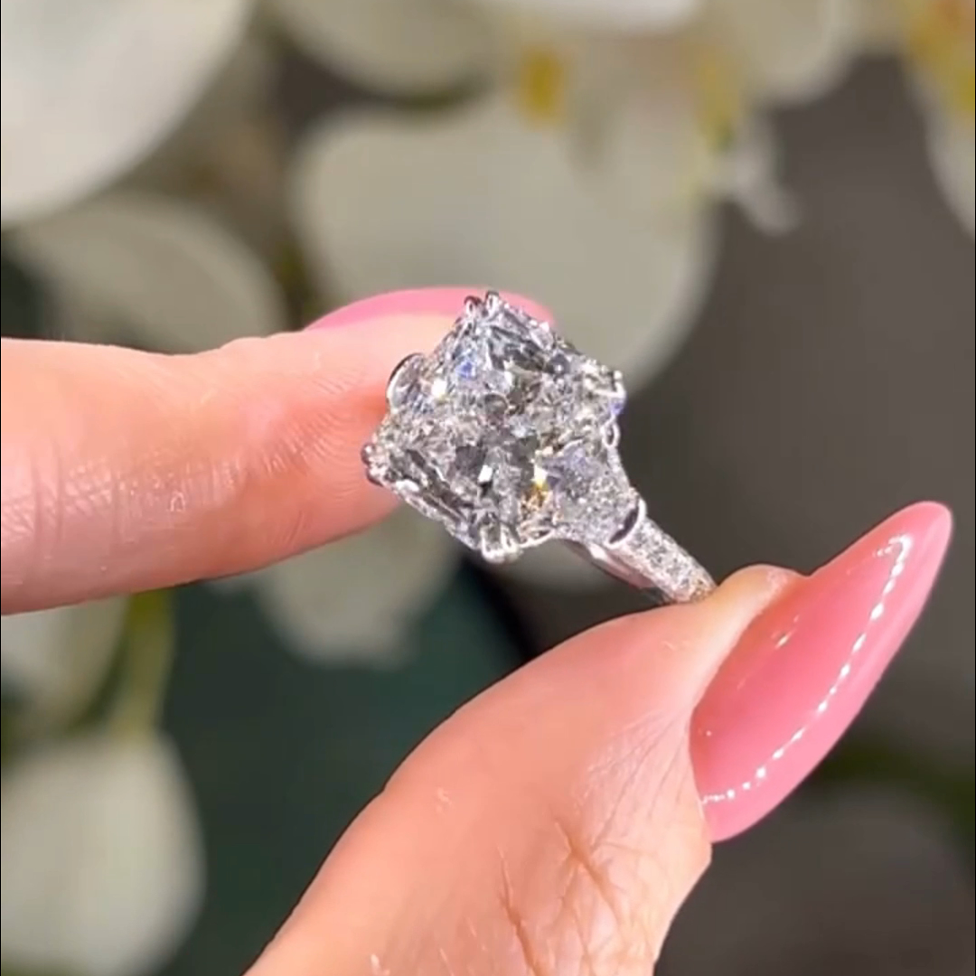 6.99ct Princess Cut White Diamond Sterling Silver Handmade Wedding Ring