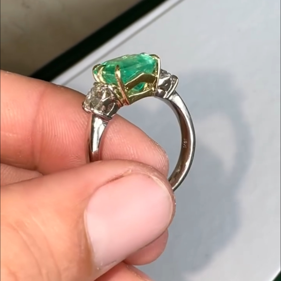 8ct Emerald Cut Emerald Sterling Silver Plated Gold Handmade Wedding Ring