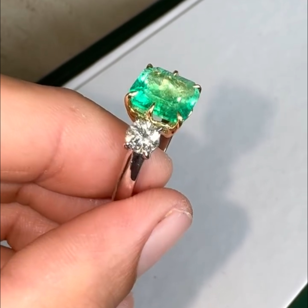 8ct Emerald Cut Emerald Sterling Silver Plated Gold Handmade Wedding Ring