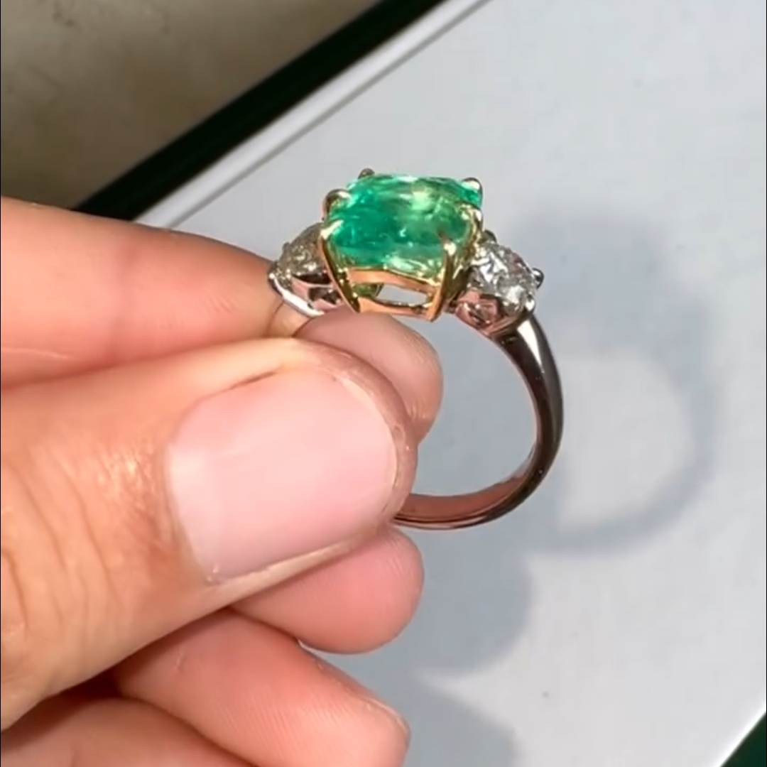 8ct Emerald Cut Emerald Sterling Silver Plated Gold Handmade Wedding Ring