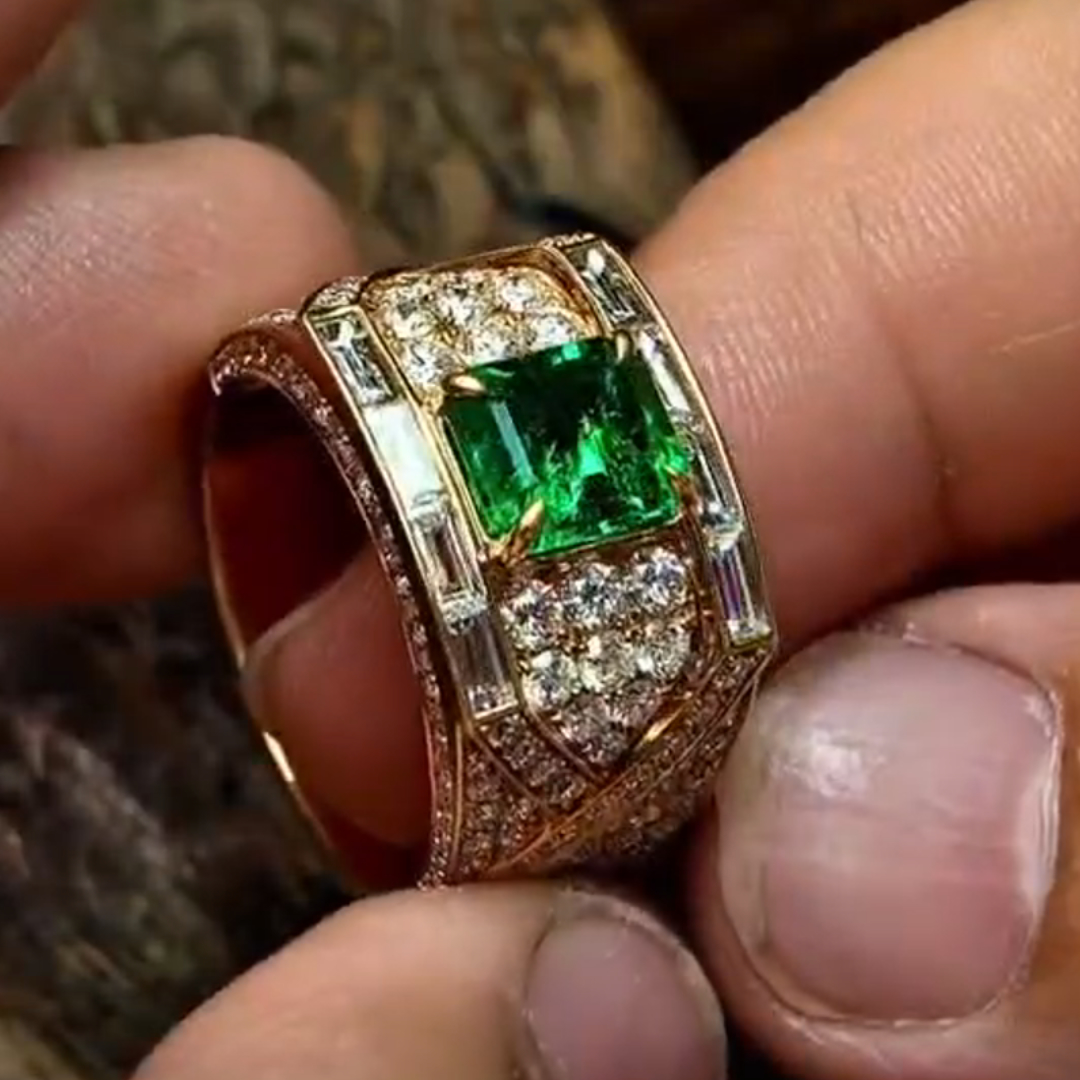 8ct cushion cut emerald sterling silver plated with gold luxury handcrafted men's ring