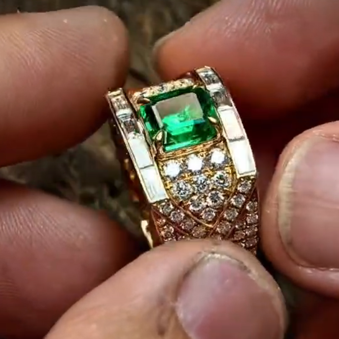 8ct cushion cut emerald sterling silver plated with gold luxury handcrafted men's ring