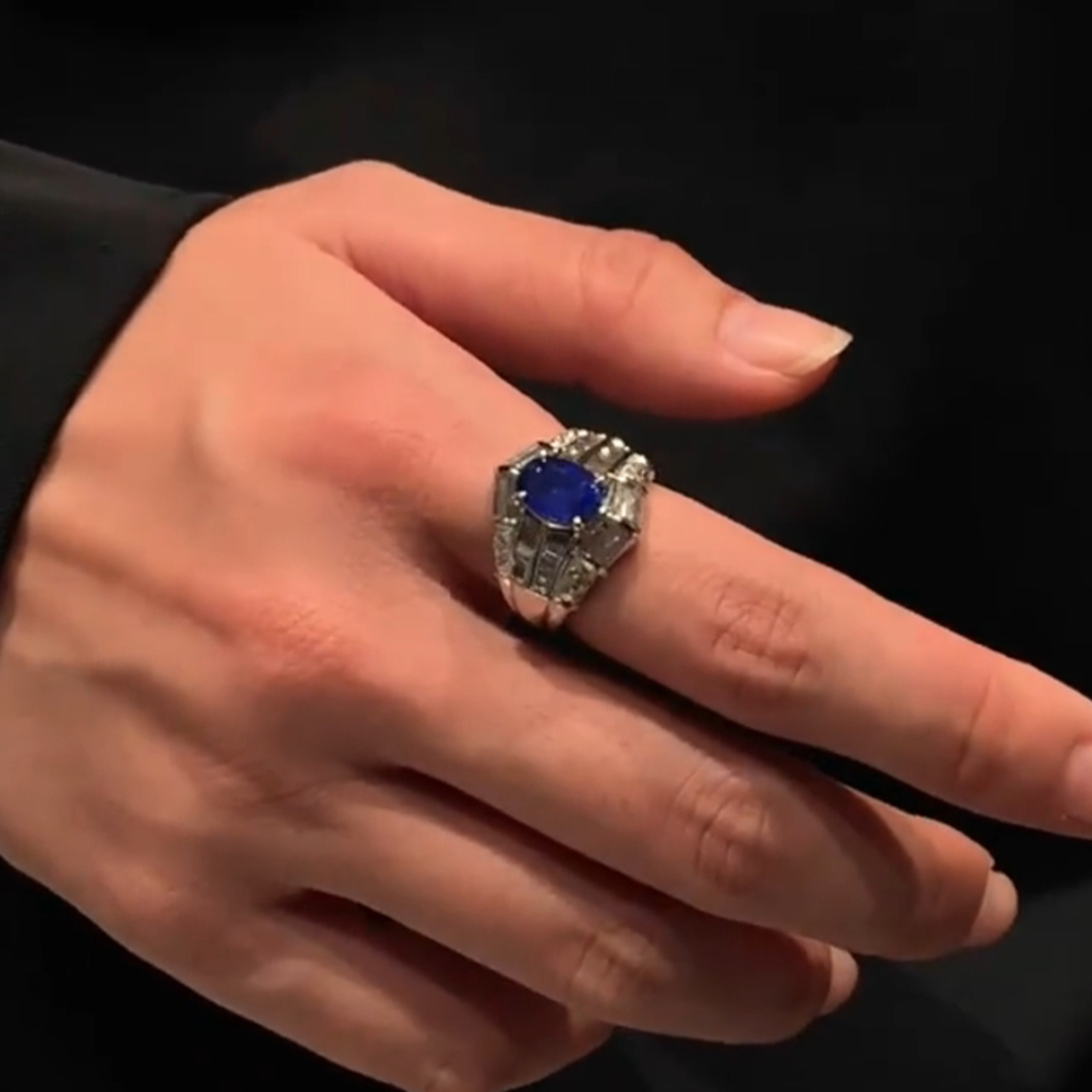 8ct oval cut sapphire sterling silver luxury handcrafted men's ring