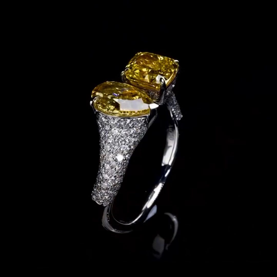 8ct Pear And Princess Cut Yellow Diamond Sterling Silver Handmade Wedding Ring