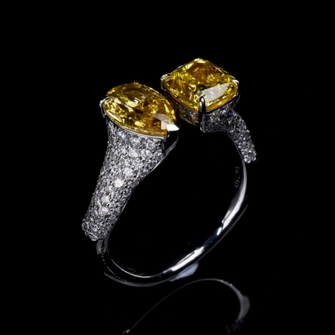 8ct Pear And Princess Cut Yellow Diamond Sterling Silver Handmade Wedding Ring