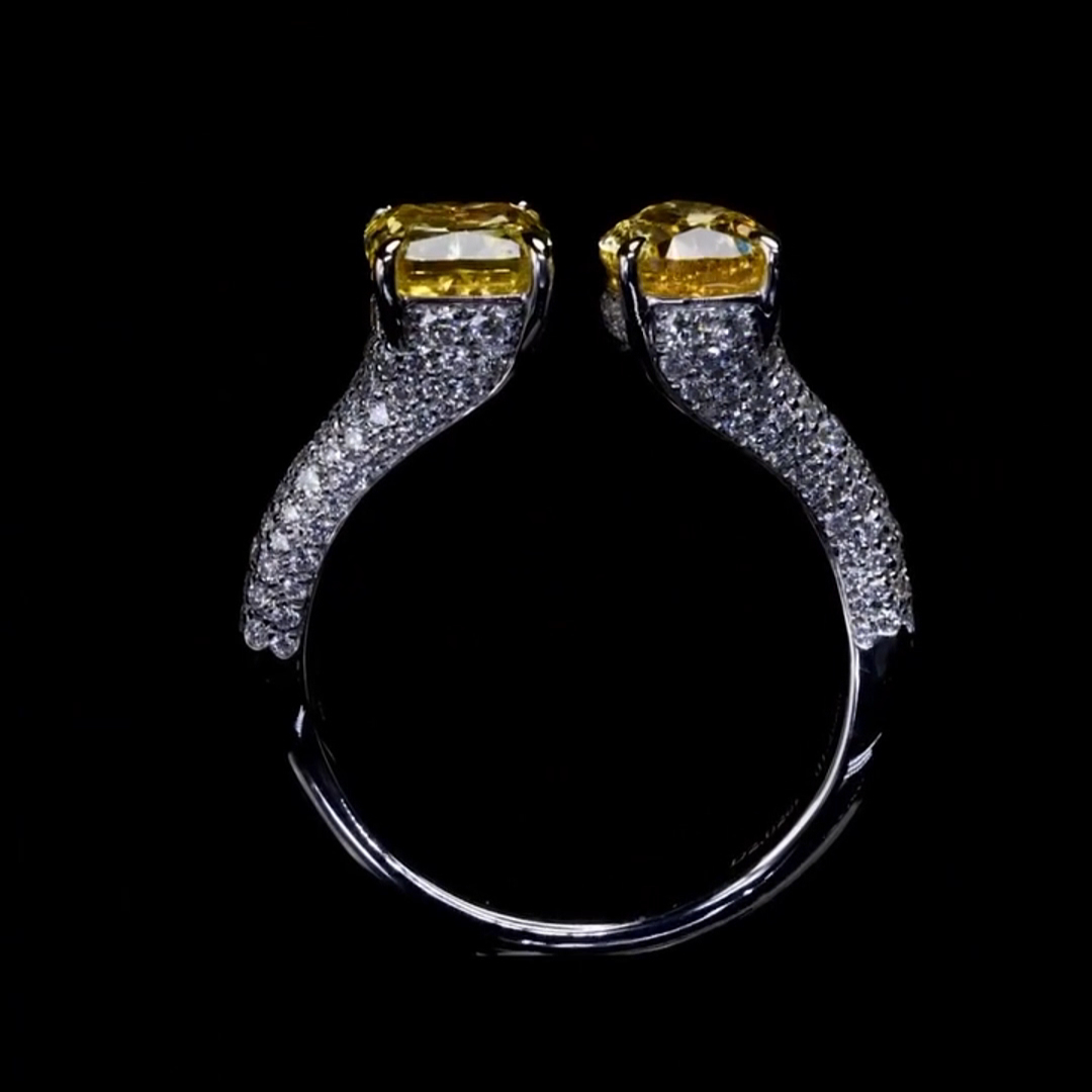 8ct Pear And Princess Cut Yellow Diamond Sterling Silver Handmade Wedding Ring