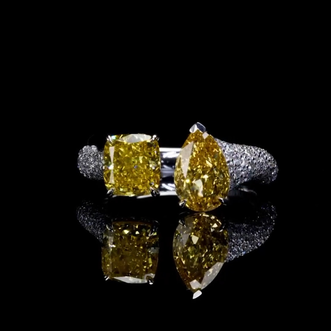 8ct Pear And Princess Cut Yellow Diamond Sterling Silver Handmade Wedding Ring