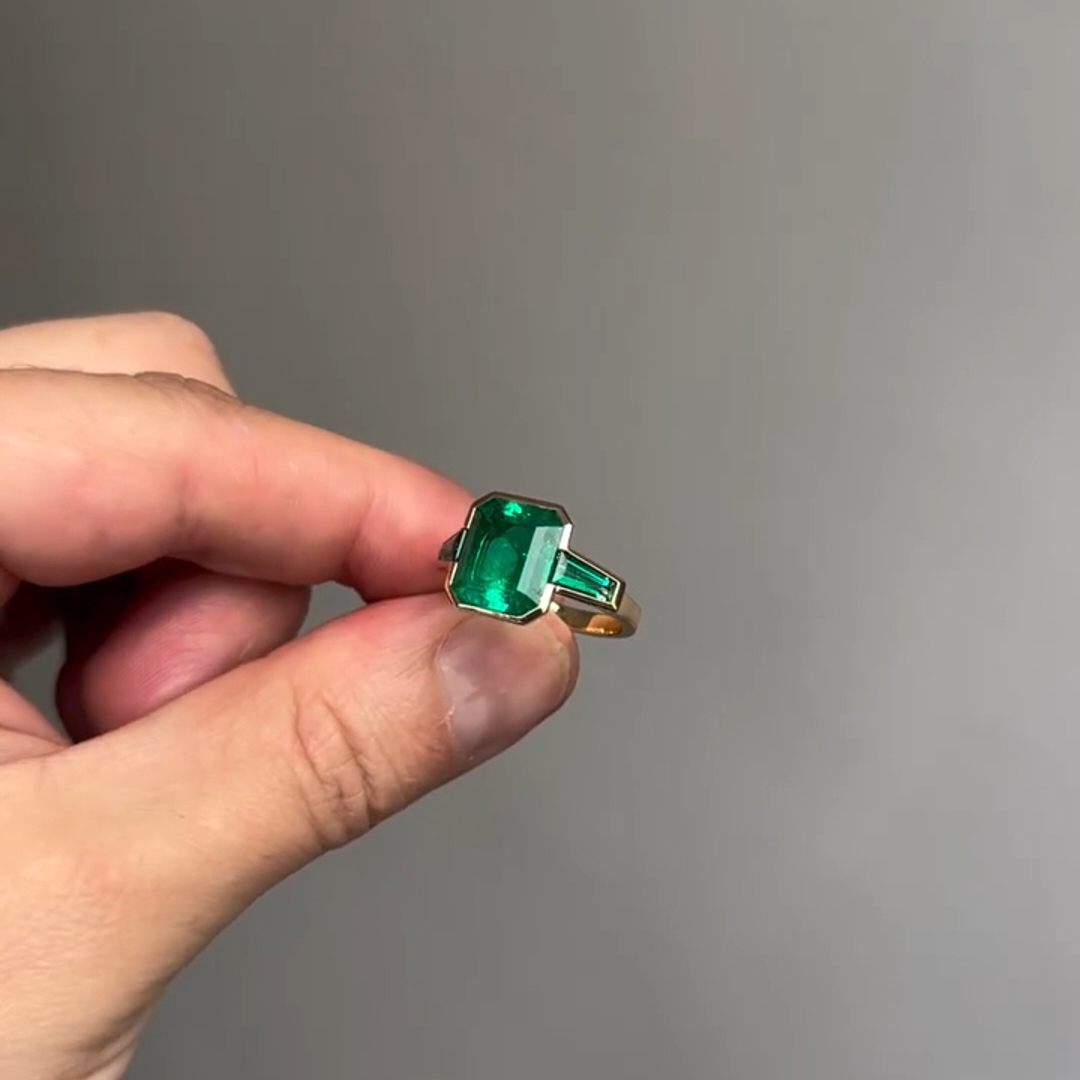 8ct Cushion Cut Emerald Sterling Silver Plated Yellow Gold Handmade Engagement Ring