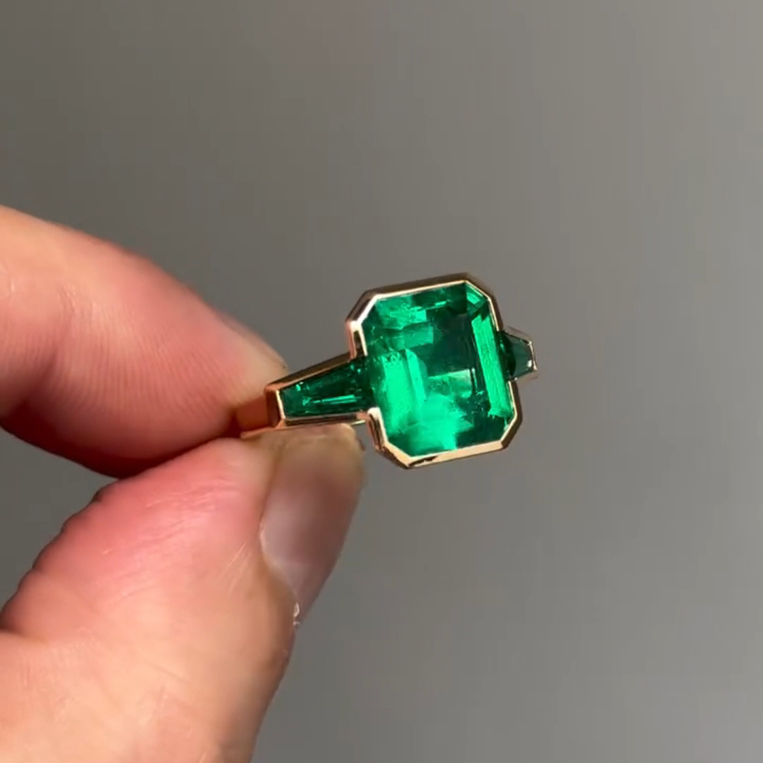 8ct Cushion Cut Emerald Sterling Silver Plated Yellow Gold Handmade Engagement Ring