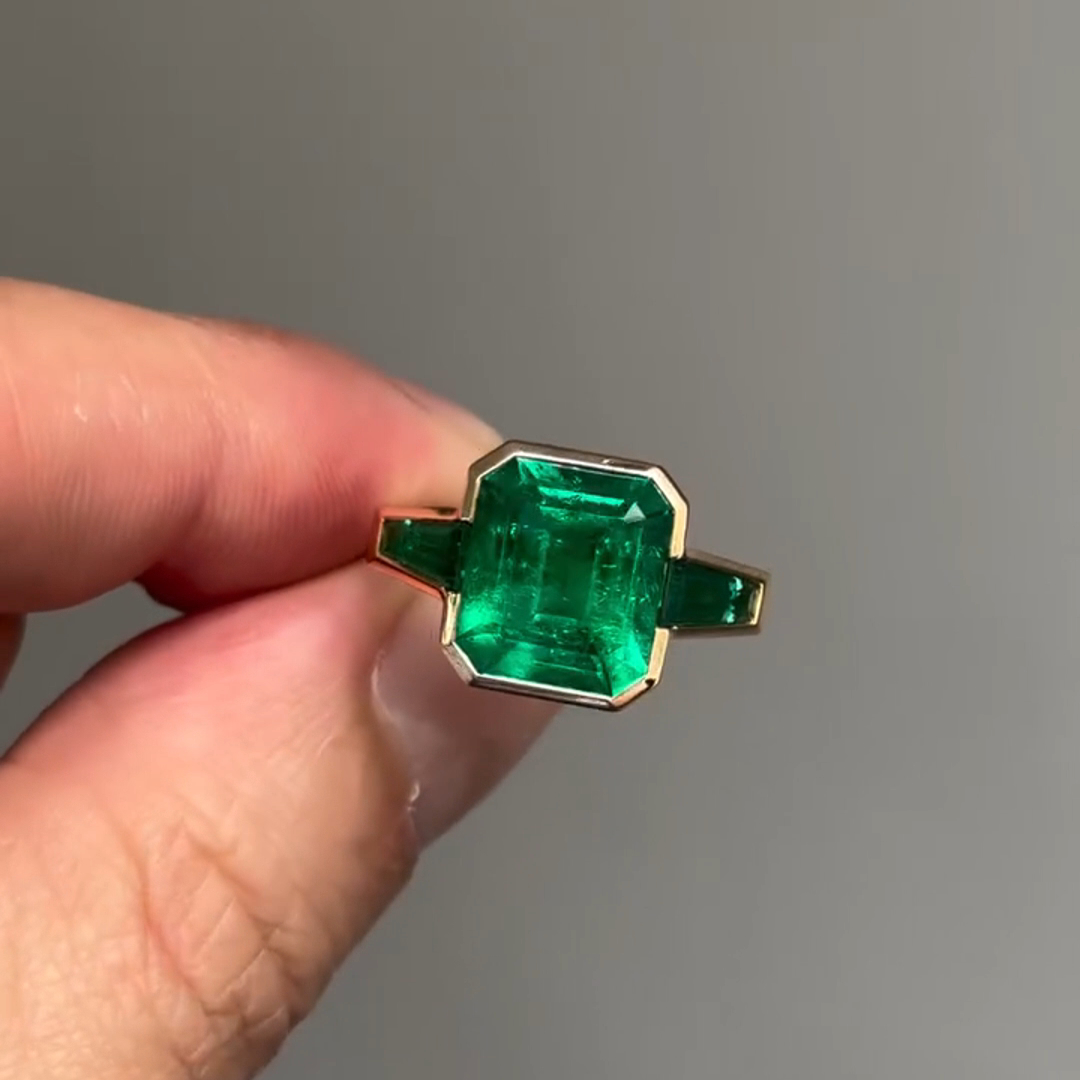 8ct Cushion Cut Emerald Sterling Silver Plated Yellow Gold Handmade Engagement Ring