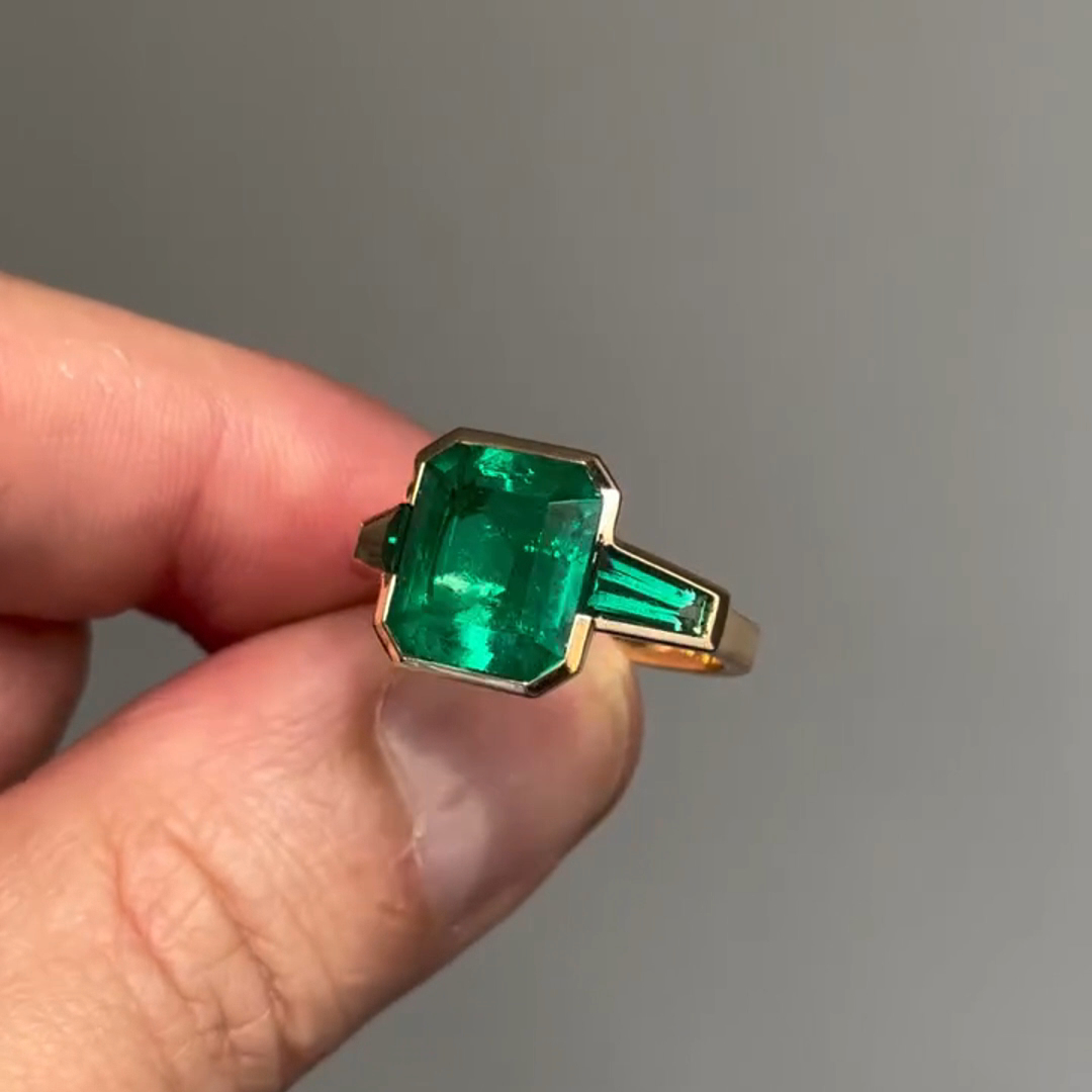 8ct Cushion Cut Emerald Sterling Silver Plated Yellow Gold Handmade Engagement Ring