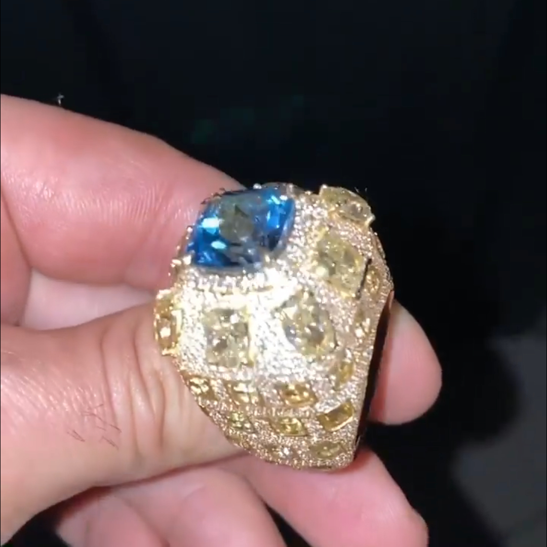 10ct cushion cut sapphire and yellow Zircon inlay luxury sterling silver plated yellow gold Zircon men's ring