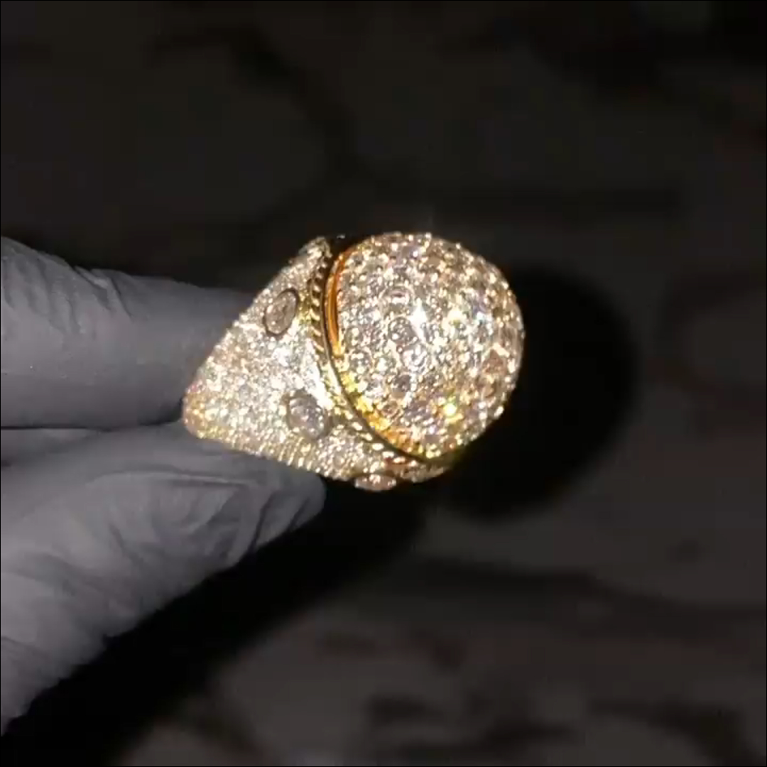 18ct round cut diamond inlaid luxury sterling silver plated yellow gold handmade men's ring