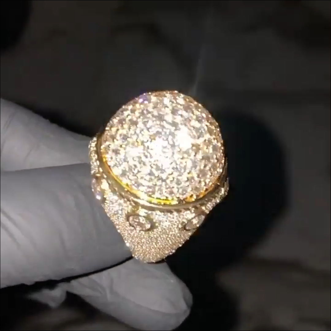 18ct round cut diamond inlaid luxury sterling silver plated yellow gold handmade men's ring