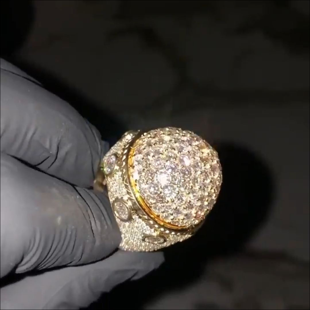 18ct round cut diamond inlaid luxury sterling silver plated yellow gold handmade men's ring