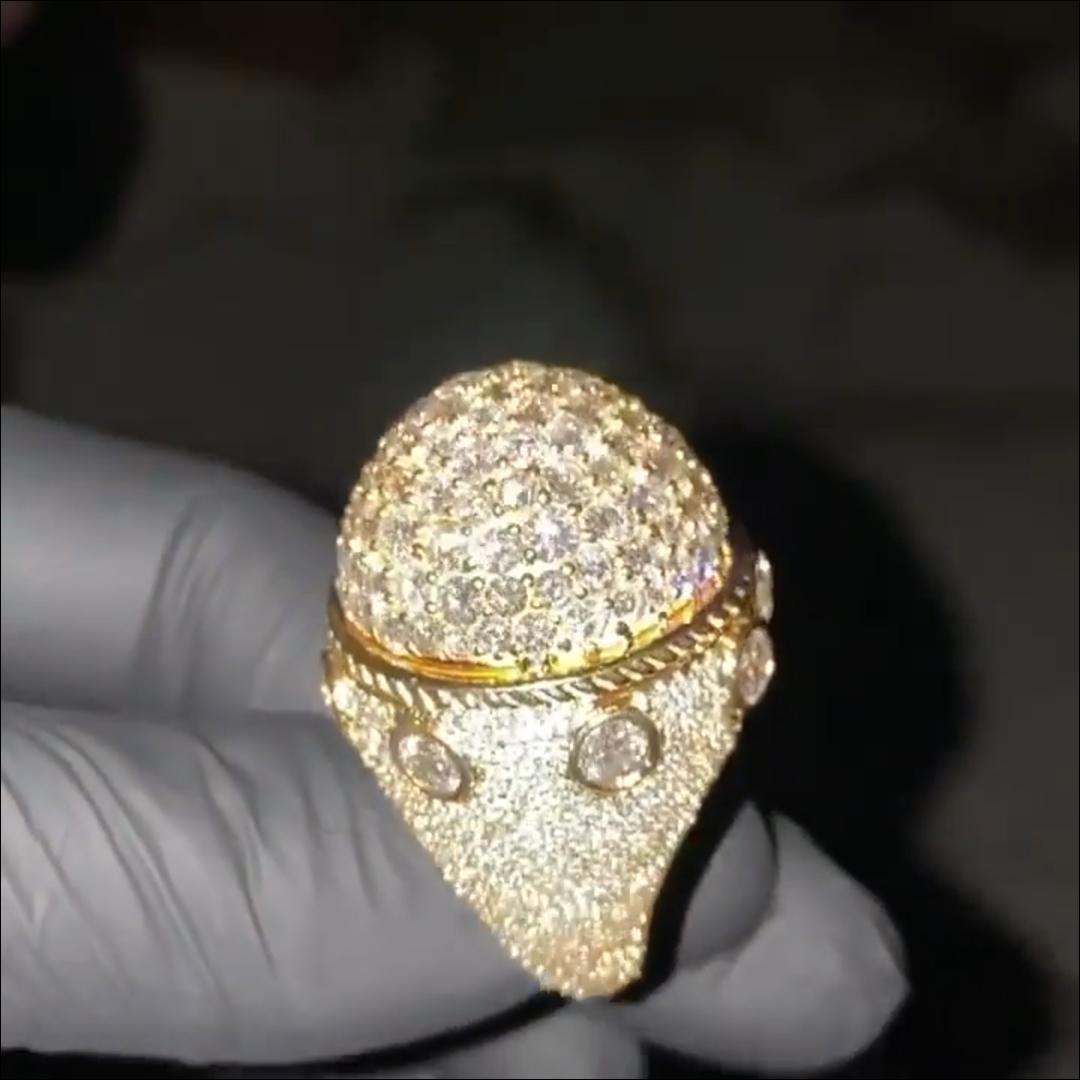 18ct round cut diamond inlaid luxury sterling silver plated yellow gold handmade men's ring