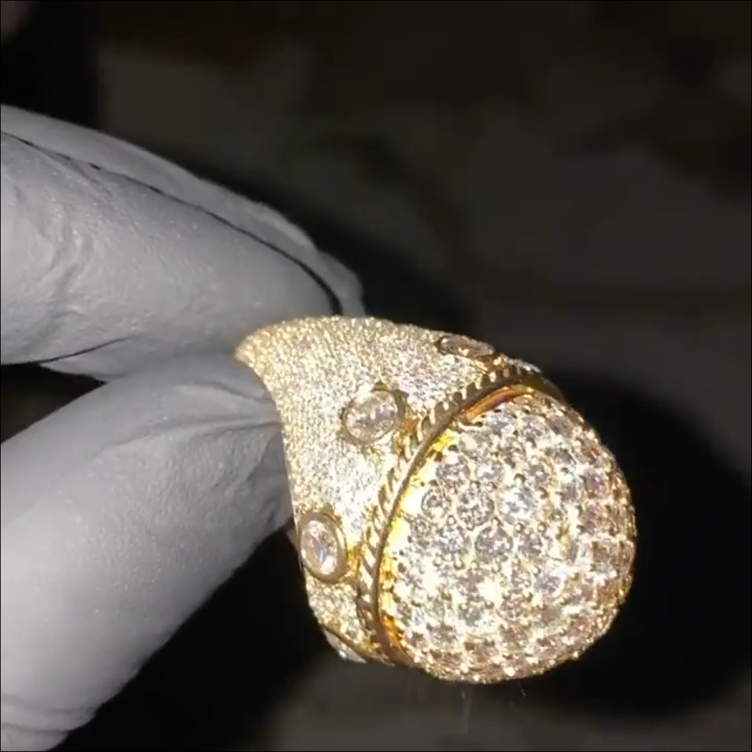 18ct round cut diamond inlaid luxury sterling silver plated yellow gold handmade men's ring