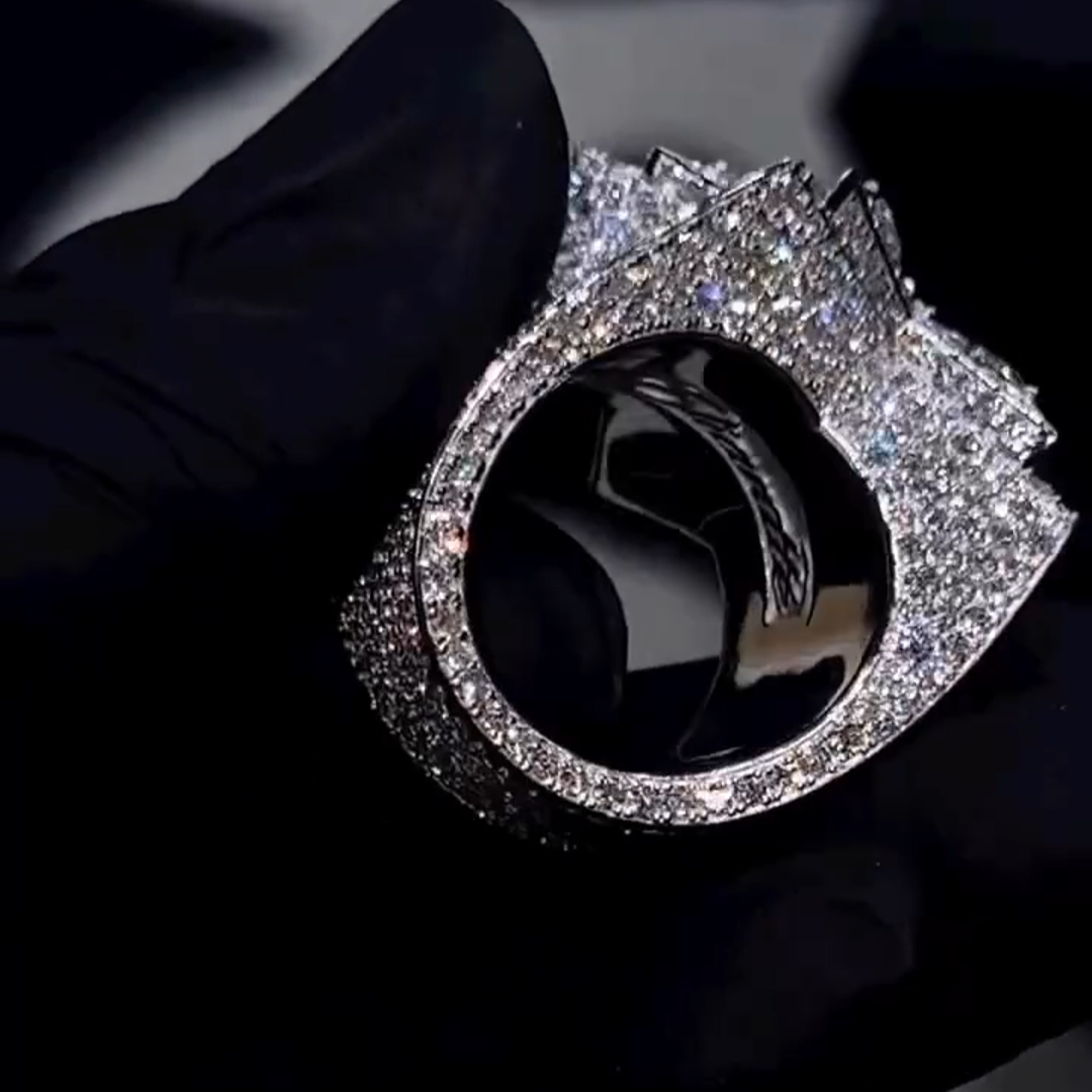 23ct pear-shaped diamond inlaid luxury sterling silver five-pointed star shape handmade men's ring