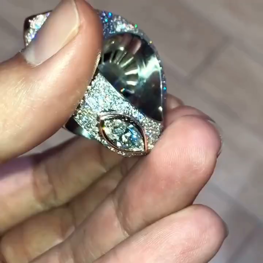 18ct Marquise Cut Diamond Luxury Eye Shaped Sterling Silver Plated Gold Handmade Ring