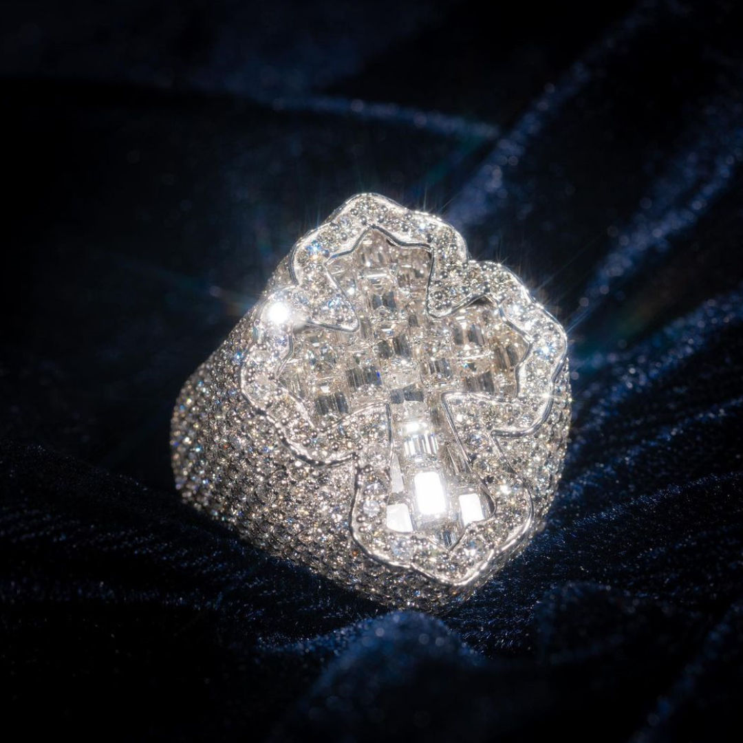 12ct Cushion Cut Diamond Cross Design Style Luxury Sterling Silver Handmade Men's Ring