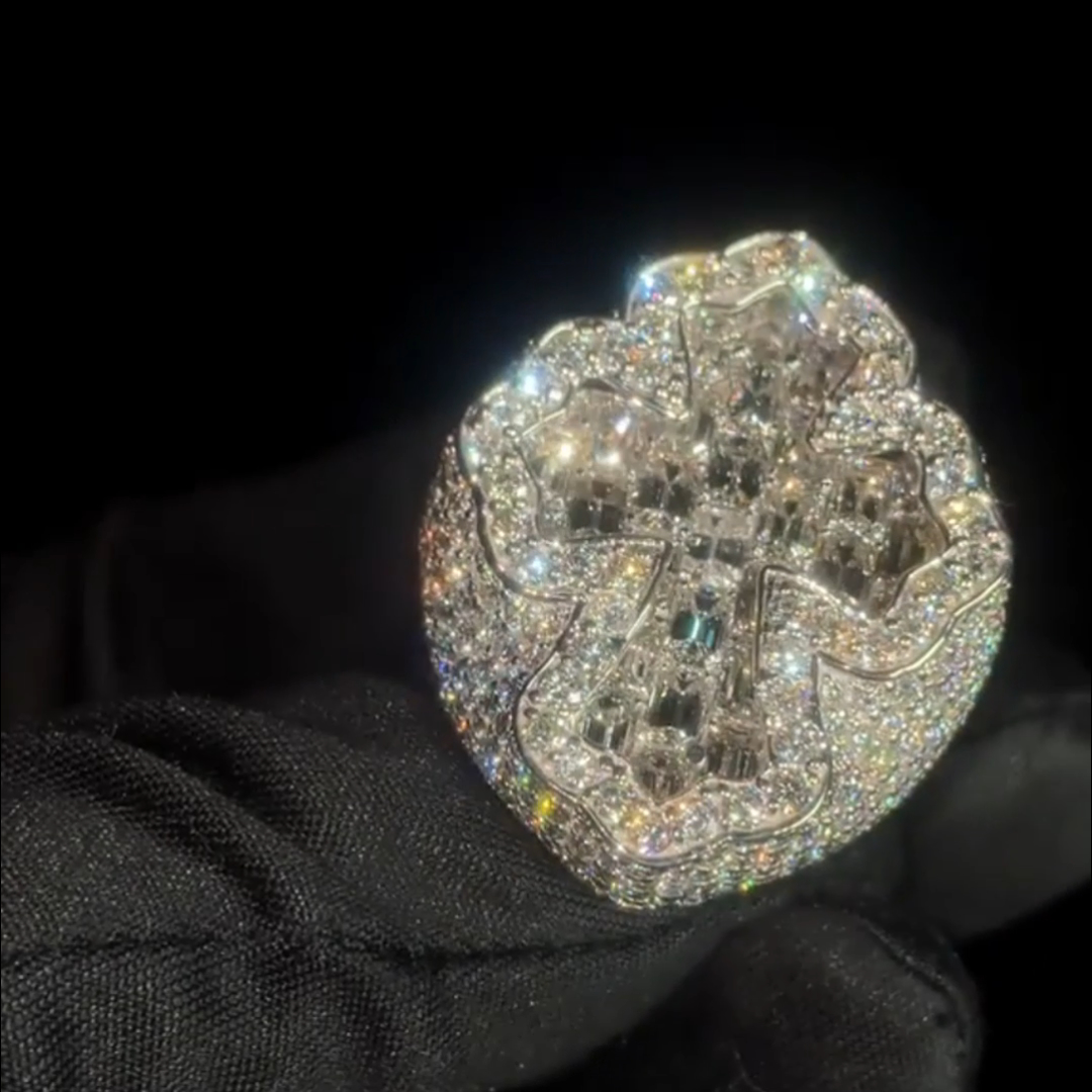 12ct Cushion Cut Diamond Cross Design Style Luxury Sterling Silver Handmade Men's Ring