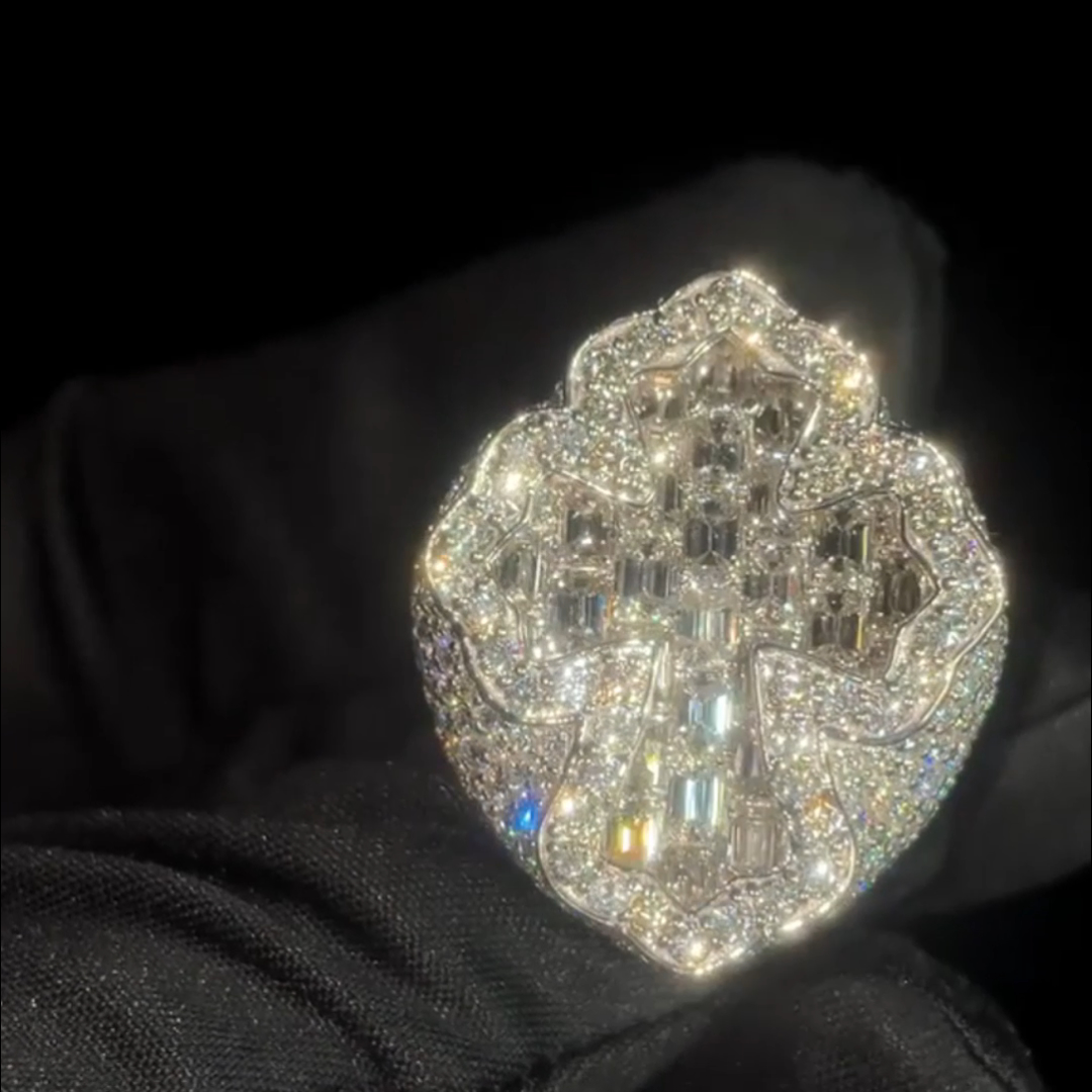 12ct Cushion Cut Diamond Cross Design Style Luxury Sterling Silver Handmade Men's Ring