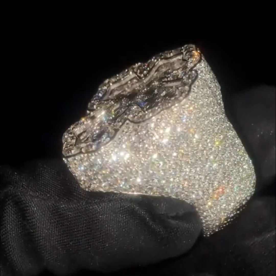 12ct Cushion Cut Diamond Cross Design Style Luxury Sterling Silver Handmade Men's Ring