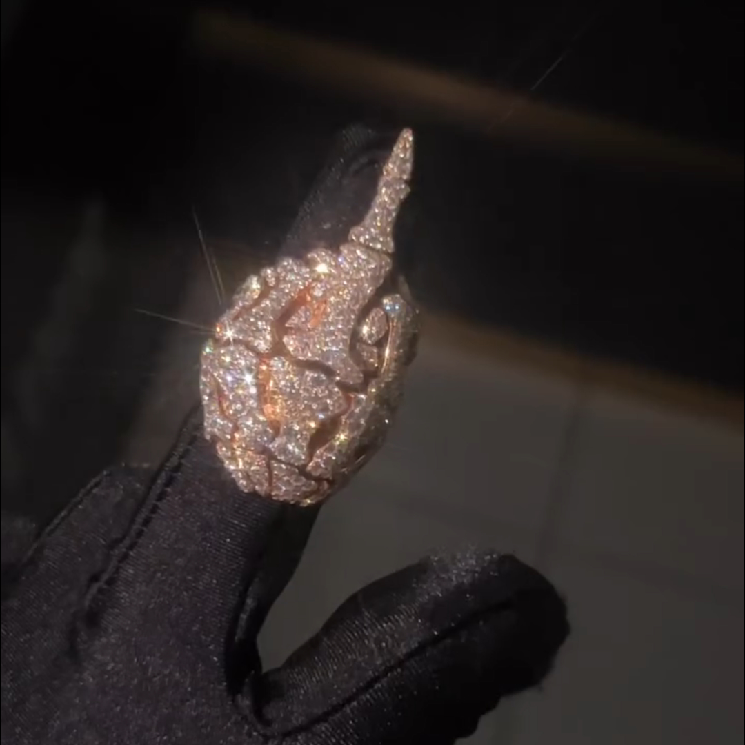 26ctw Bone Shape Diamond Sterling Silver Plated Rose Gold Handmade Men's Ring