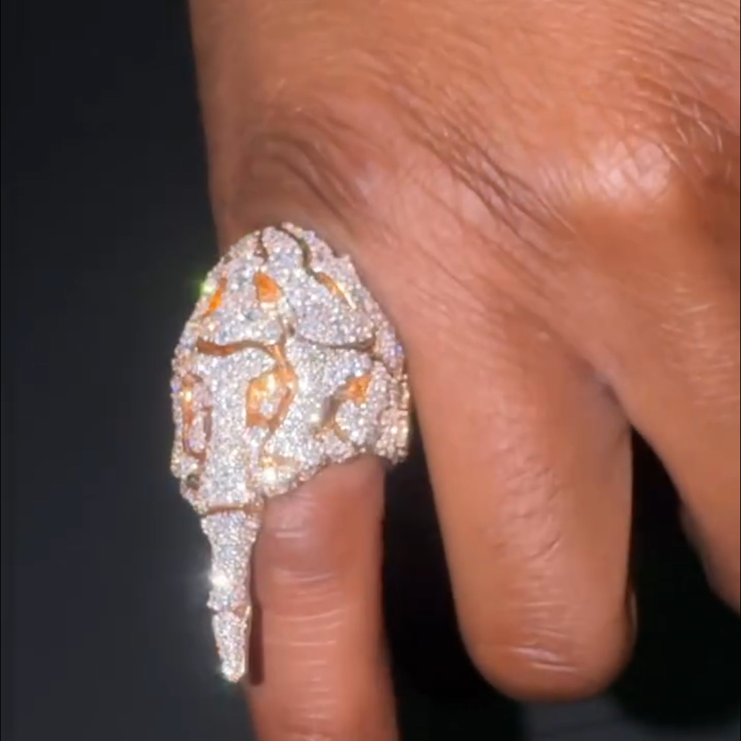 26ctw Bone Shape Diamond Sterling Silver Plated Rose Gold Handmade Men's Ring