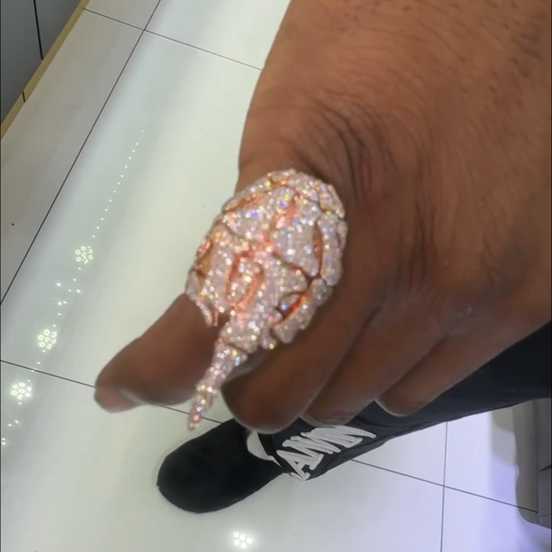 26ctw Bone Shape Diamond Sterling Silver Plated Rose Gold Handmade Men's Ring