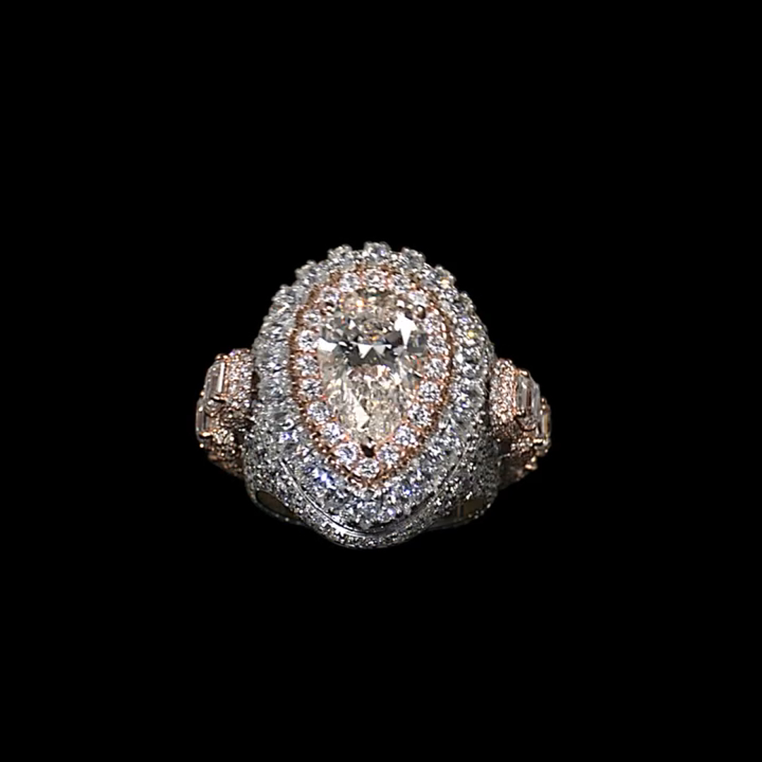 18ct Pear Cut Pink And White Zircon Sterling Silver Plated Rose Gold Handmade Luxury Men's Ring