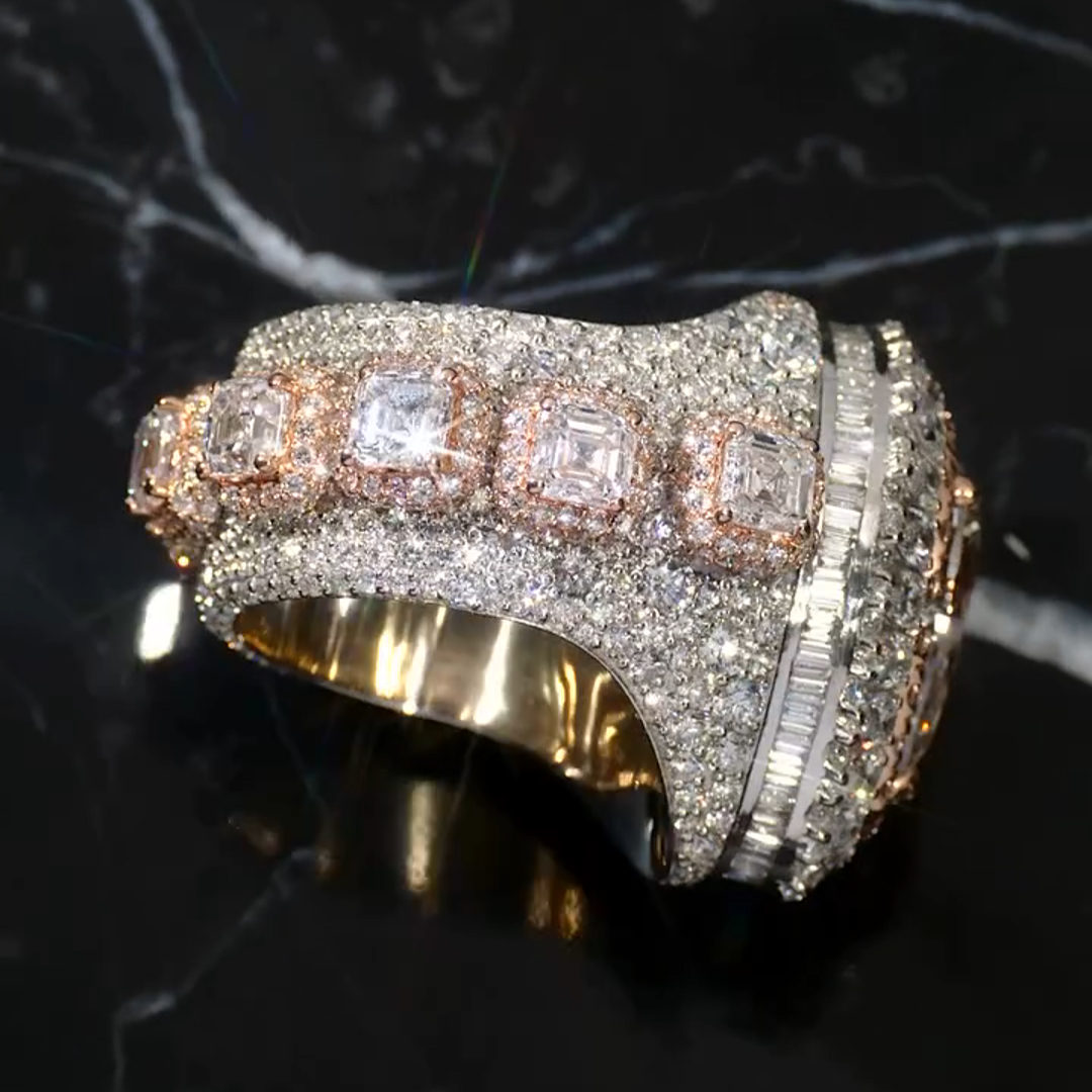 18ct Pear Cut Pink And White Zircon Sterling Silver Plated Rose Gold Handmade Luxury Men's Ring