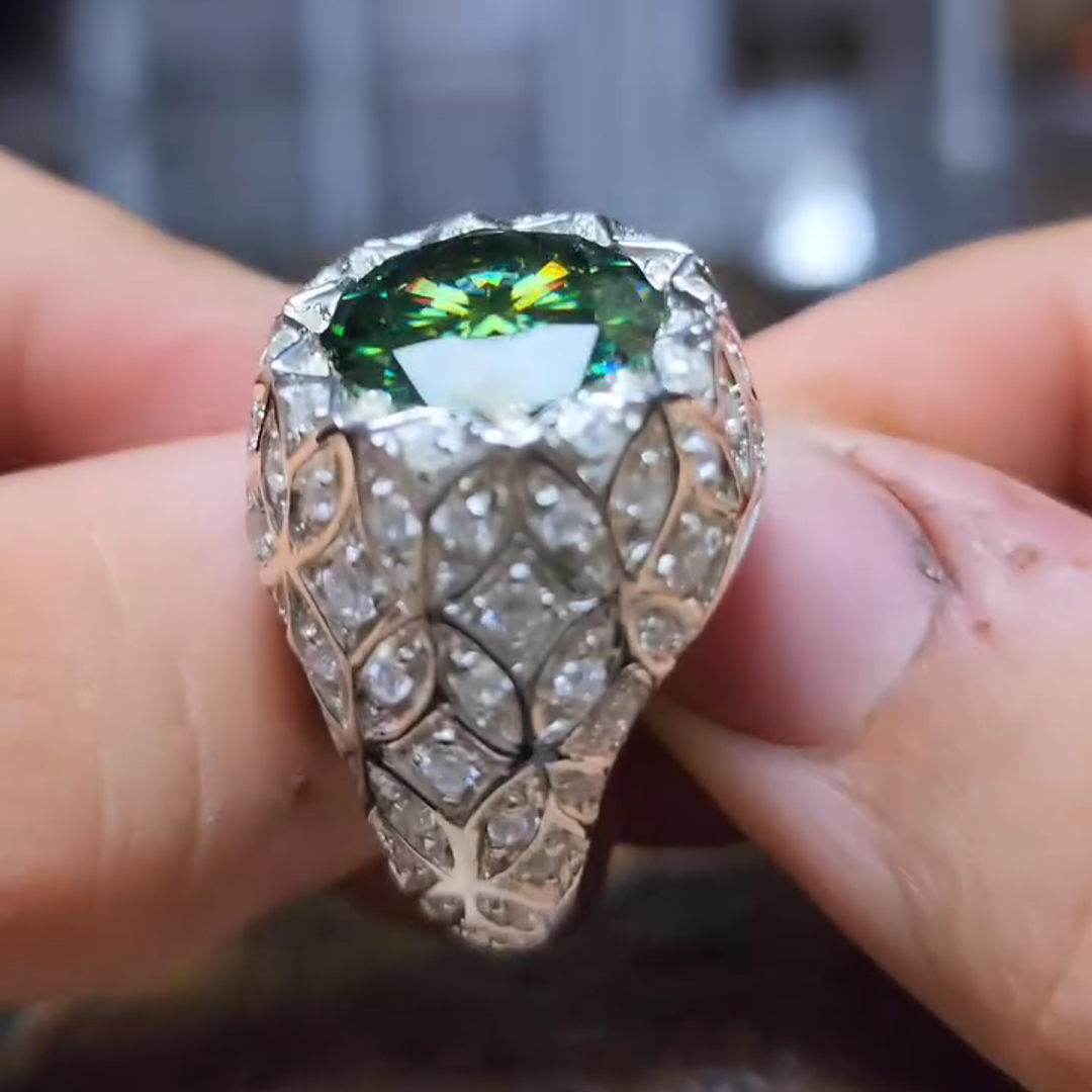 26ct Cushion Cut Emerald Sterling Silver Handmade Luxury Men's Ring