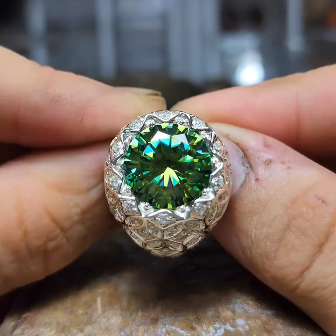 26ct Cushion Cut Emerald Sterling Silver Handmade Luxury Men's Ring