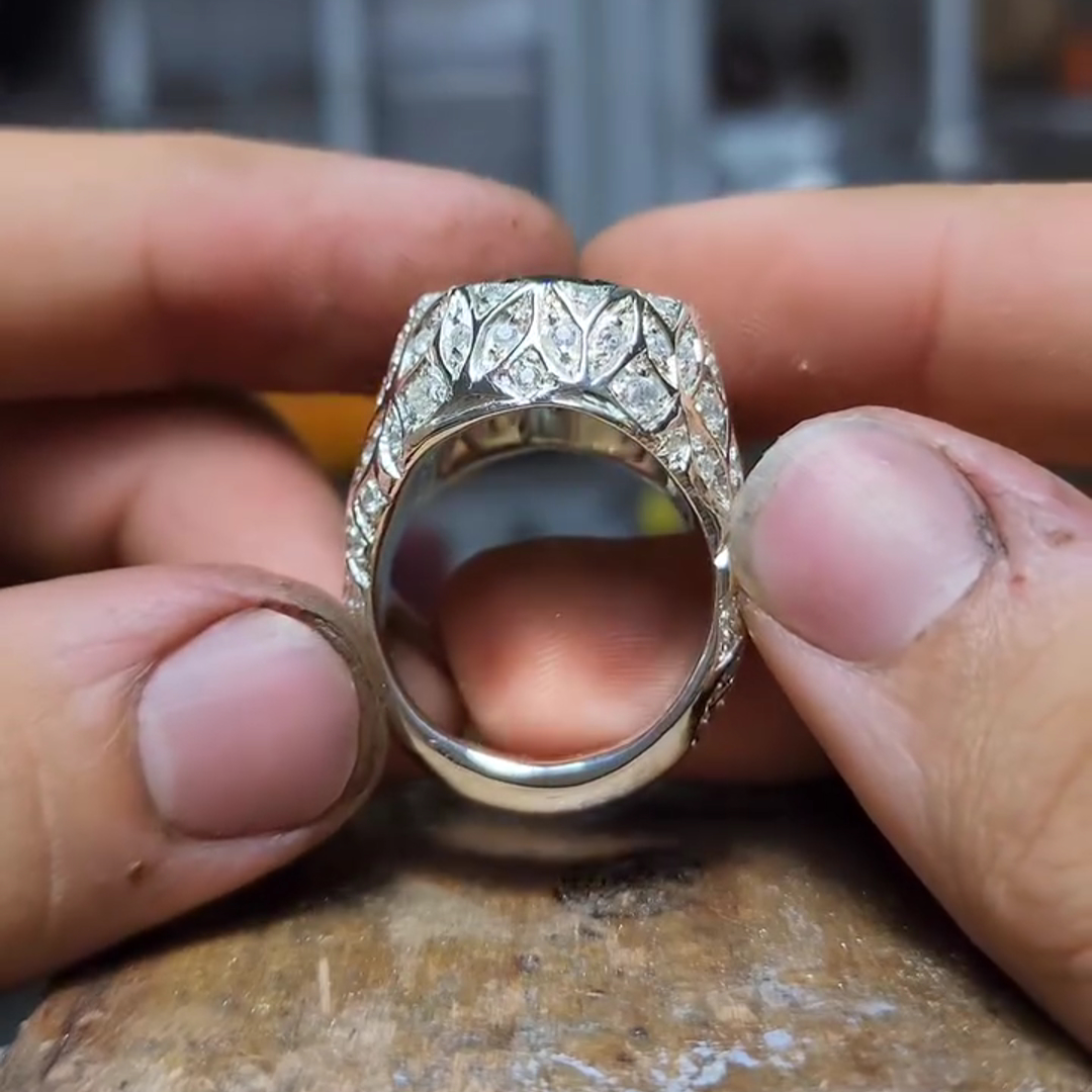 26ct Cushion Cut Emerald Sterling Silver Handmade Luxury Men's Ring