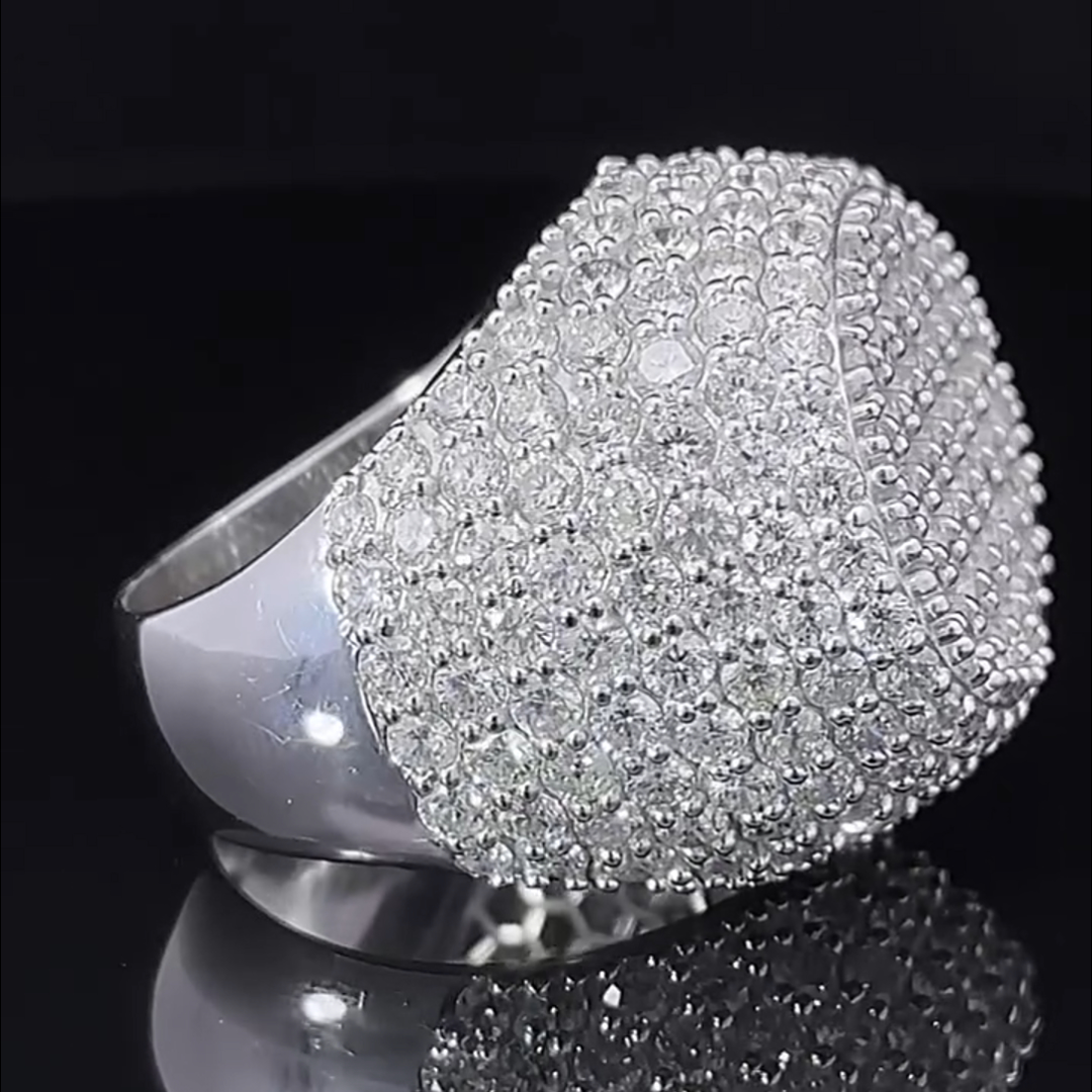 Luxury Round Cut Diamond Inlaid Sterling Silver Handmade Men's Ring