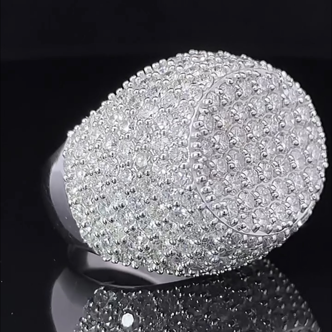 Luxury Round Cut Diamond Inlaid Sterling Silver Handmade Men's Ring