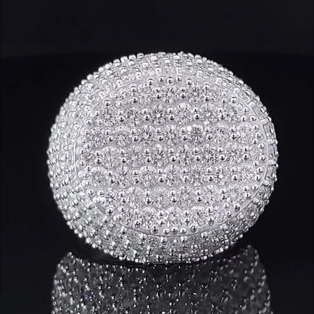 Luxury Round Cut Diamond Inlaid Sterling Silver Handmade Men's Ring