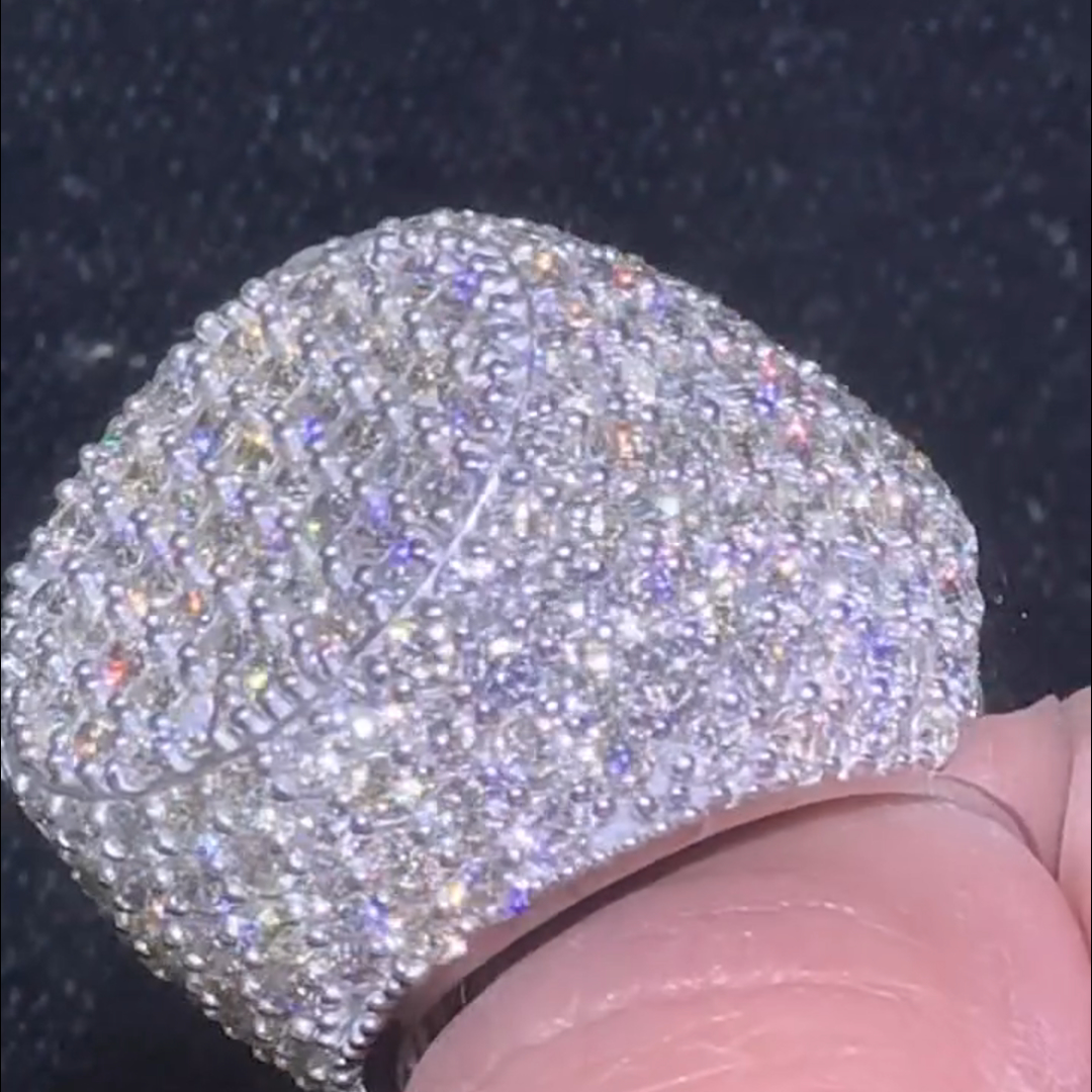 Luxury Round Cut Diamond Inlaid Sterling Silver Handmade Men's Ring