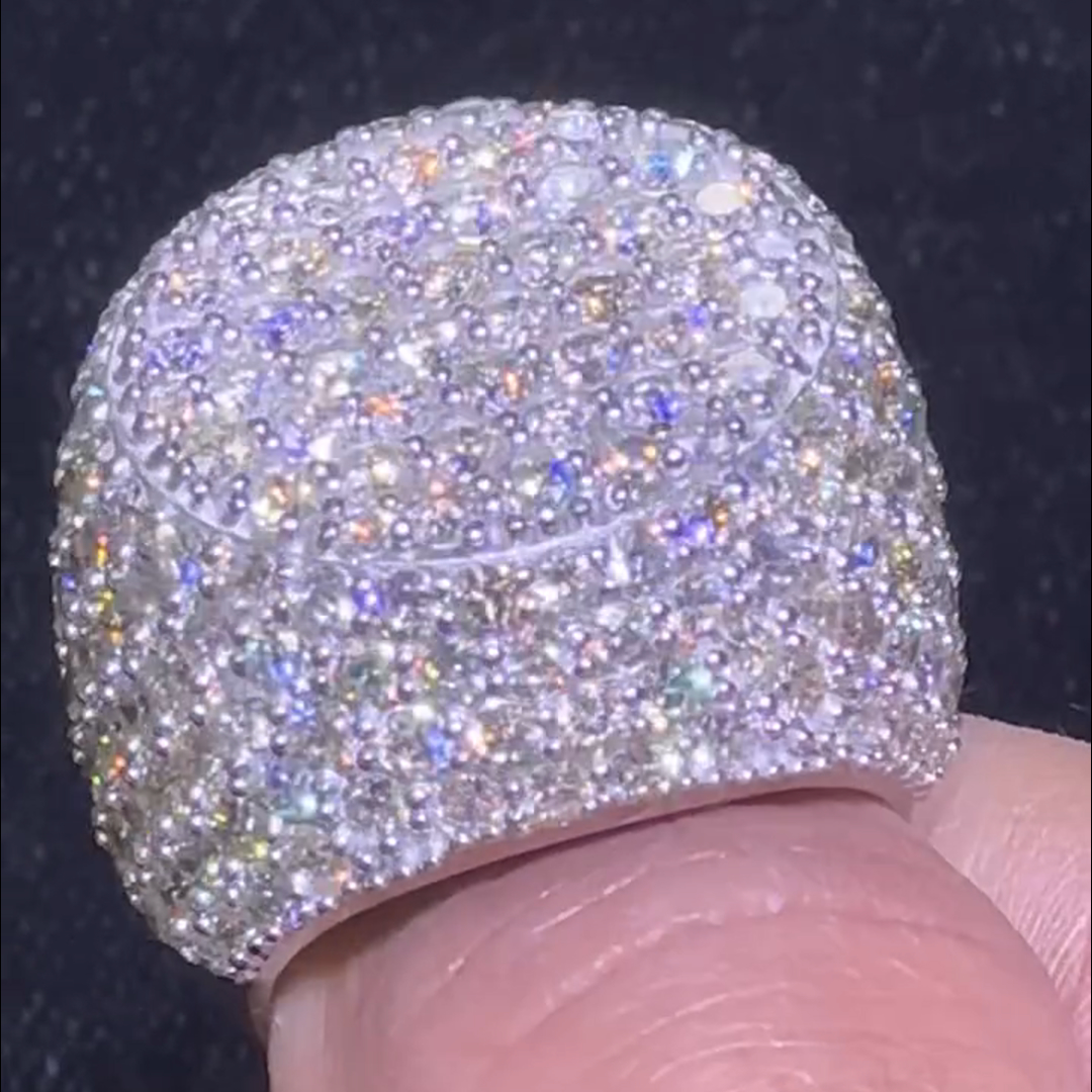 Luxury Round Cut Diamond Inlaid Sterling Silver Handmade Men's Ring