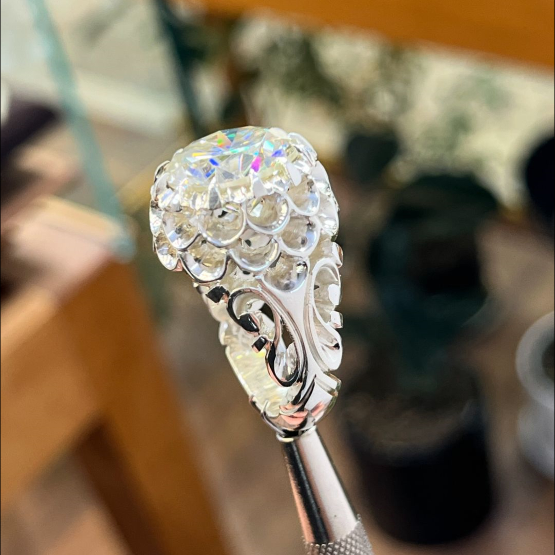 8ct Round Cut Diamond Hand-carved Sterling Silver Men's Ring