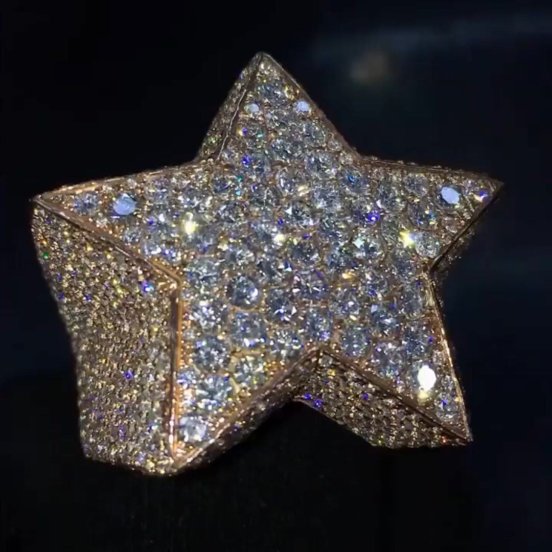 36ctw Round Cut Diamond Five-pointed Star Shape Luxury Sterling Silver Plated Gold Men's Ring