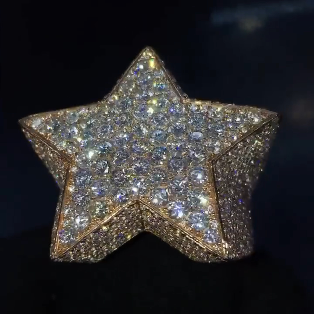 36ctw Round Cut Diamond Five-pointed Star Shape Luxury Sterling Silver Plated Gold Men's Ring