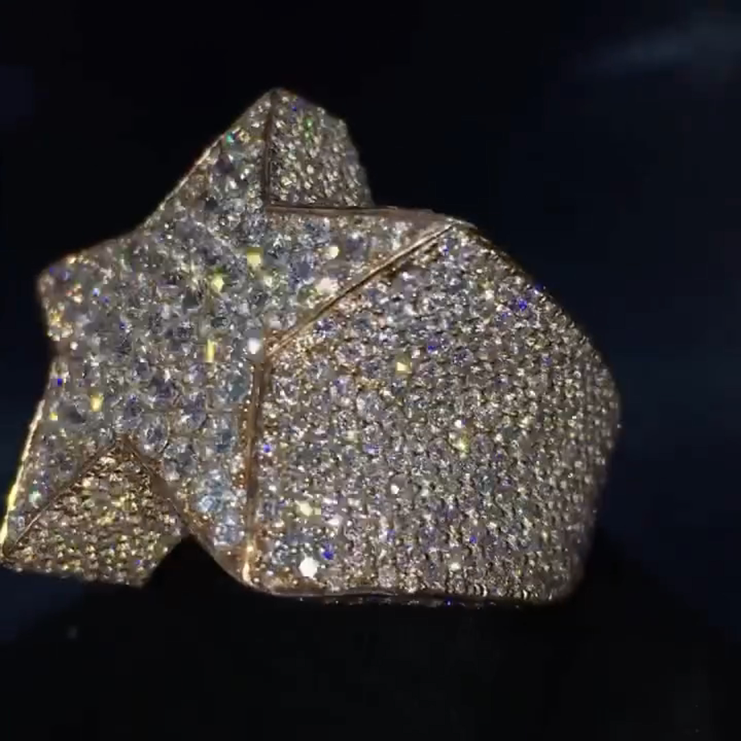 36ctw Round Cut Diamond Five-pointed Star Shape Luxury Sterling Silver Plated Gold Men's Ring