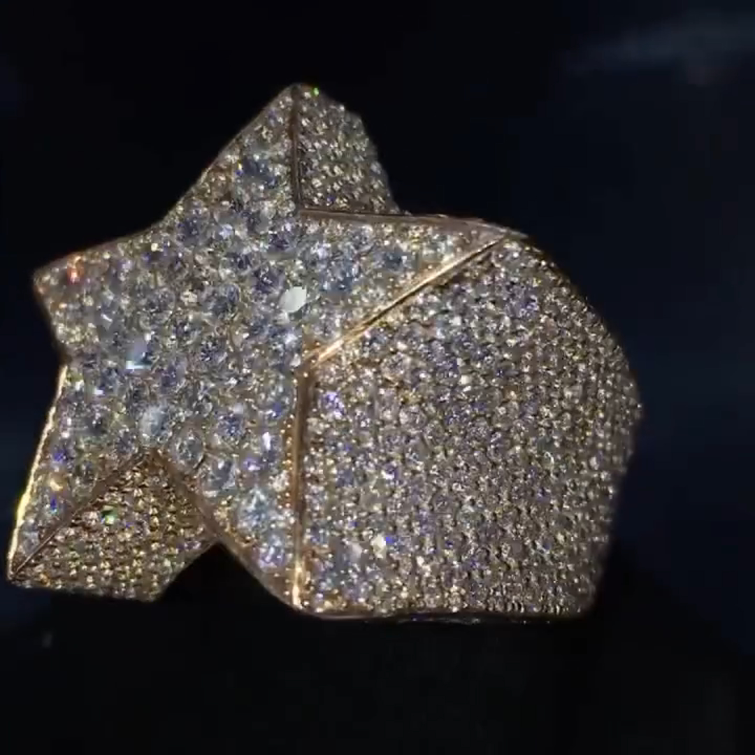 36ctw Round Cut Diamond Five-pointed Star Shape Luxury Sterling Silver Plated Gold Men's Ring